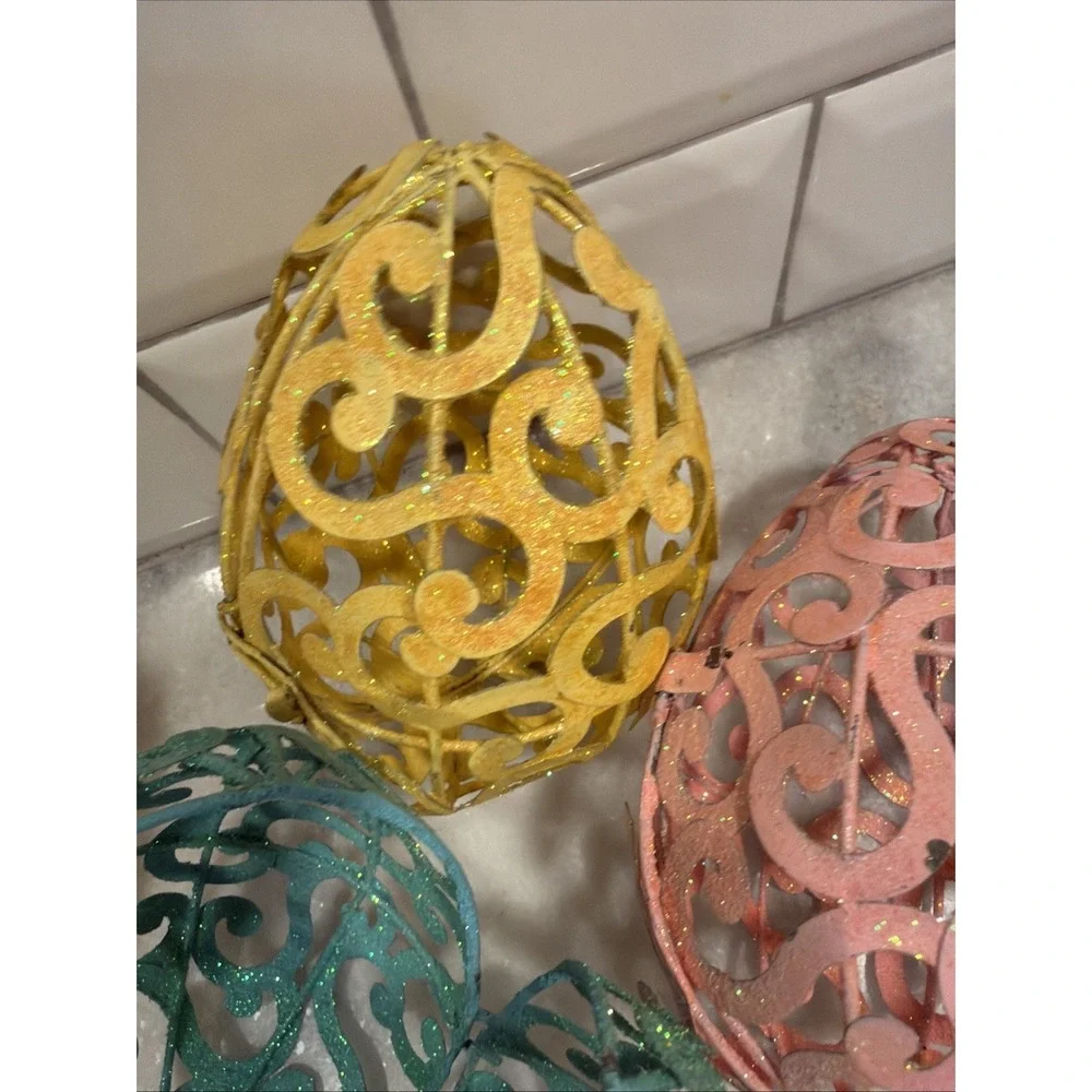 Set Of 6Vintage Pier 1 Metal Scroll Glitter Eggs Easter 003